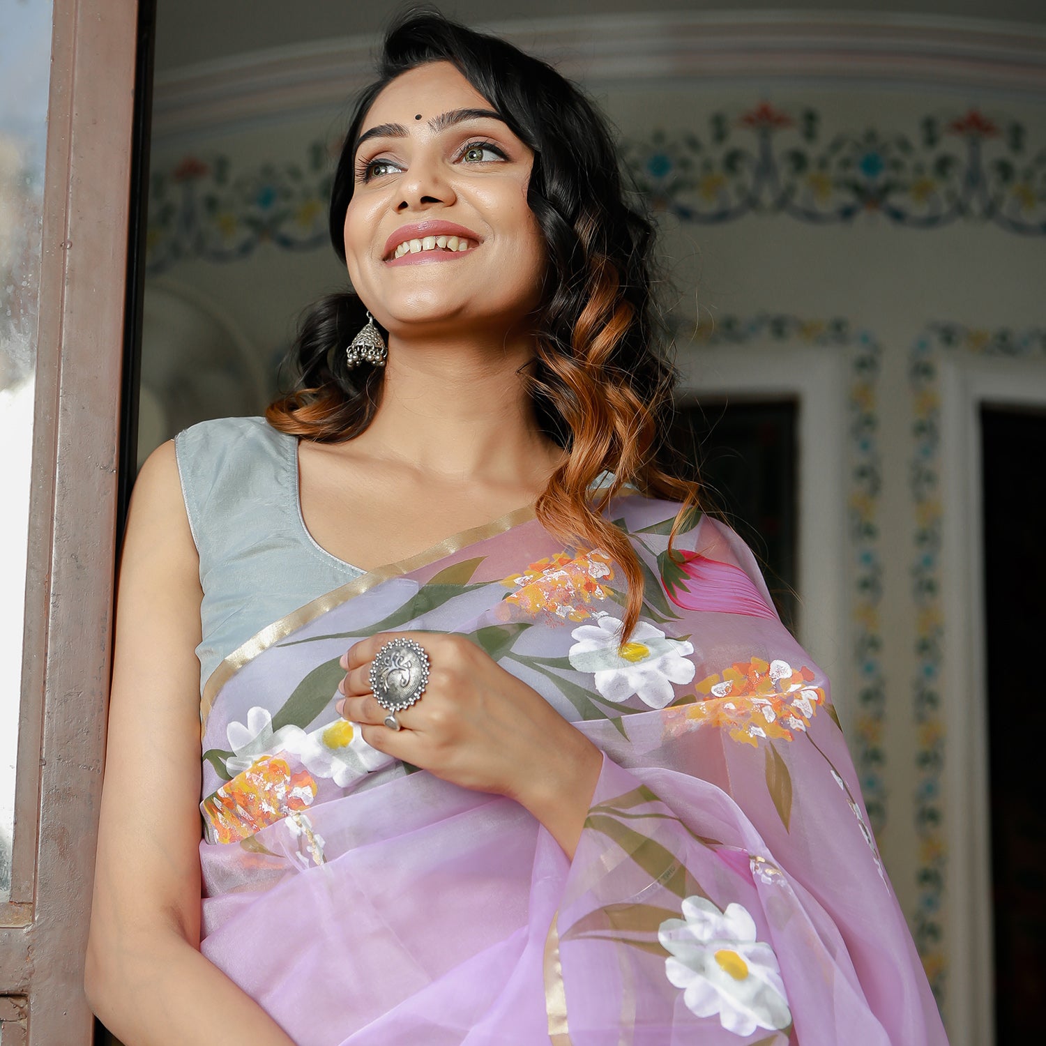 Modern Multi Color Festive Wear Digital Printed Soft Organza Saree Blouse  Design