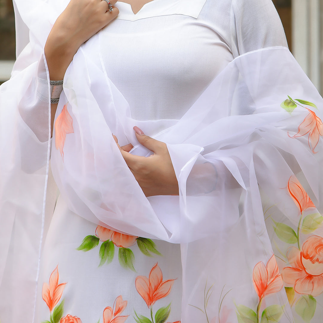 White Rose Rayon Handpainted Suit Set